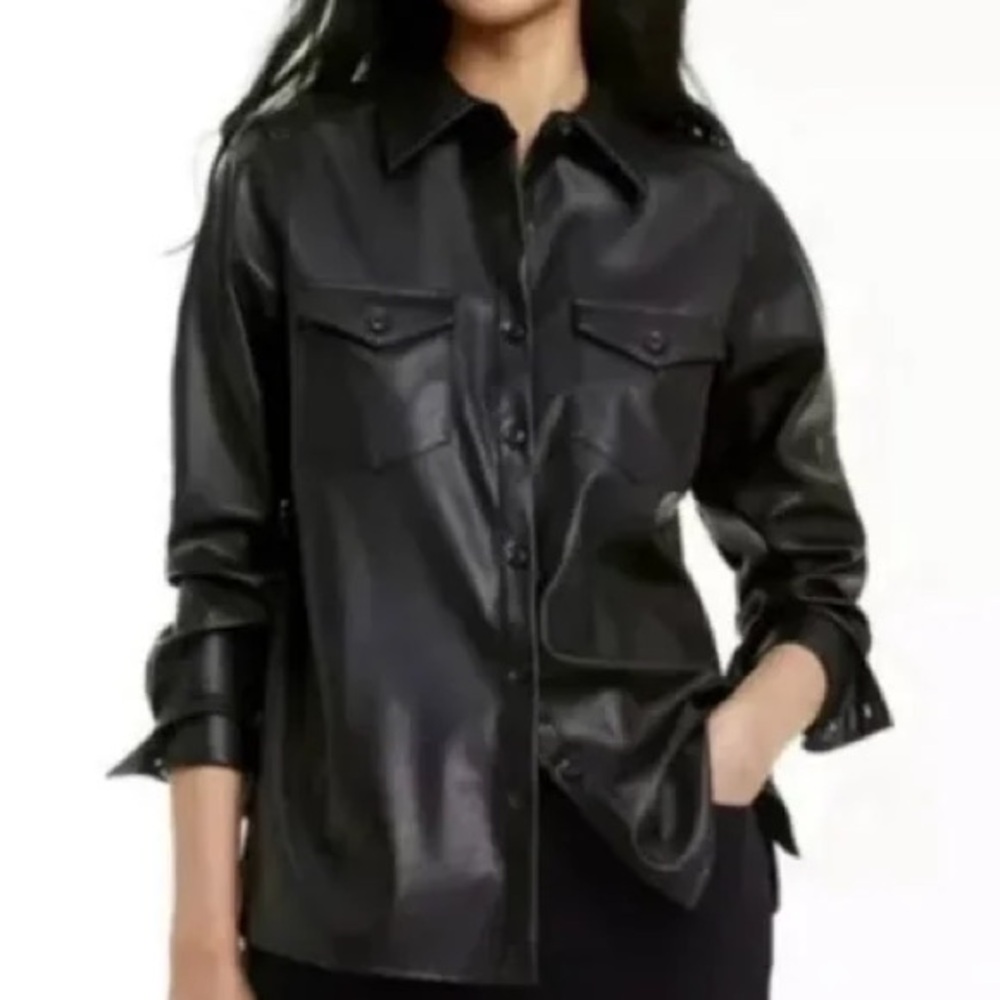 Nili Lotan for Target Button Up Faux Leather Utility Shirt